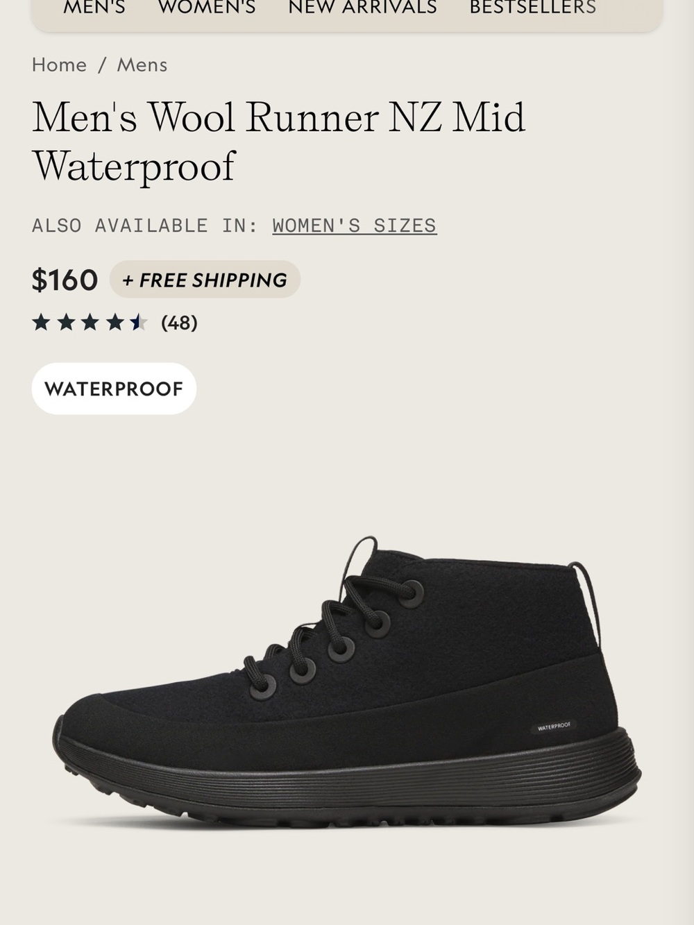 allbirds Men's Wool Runner NZ Mid Waterproof - Black 10.5 mens - Picture 2 of 9